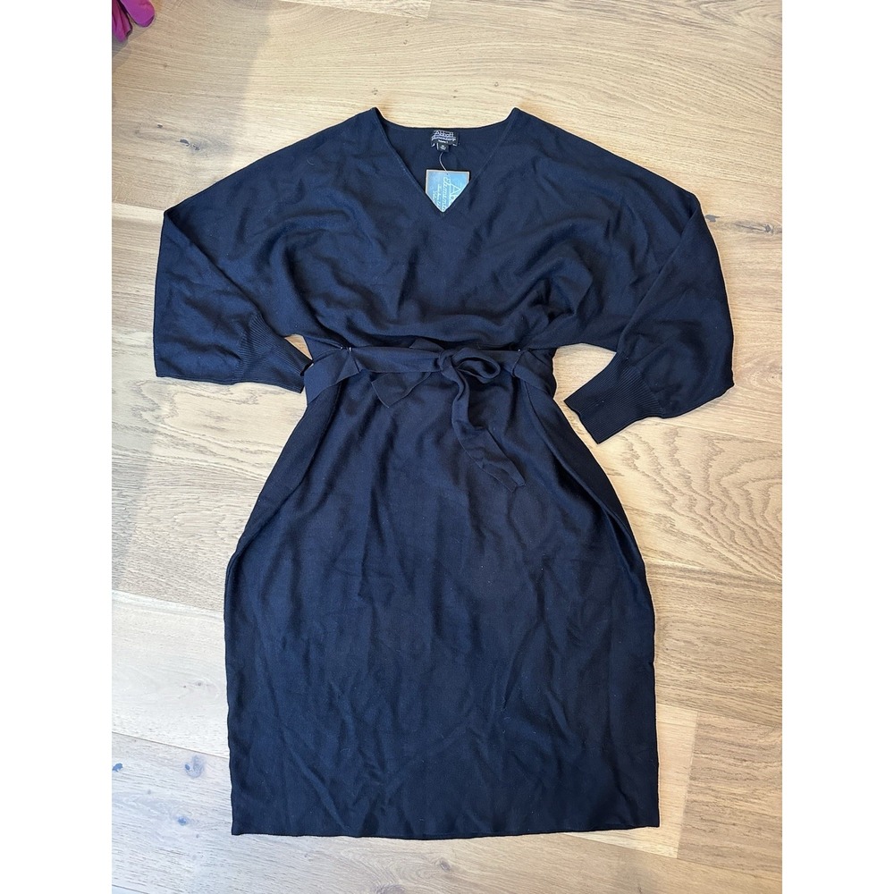 Abbott Elementary Women's Black Long Sleeve Midi Sweater Dress Tie Waist XL